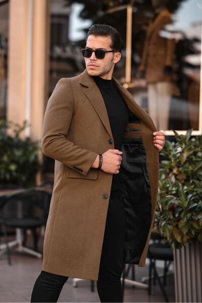 Men's Slim-Fit Long Wool Cashmere Coat 