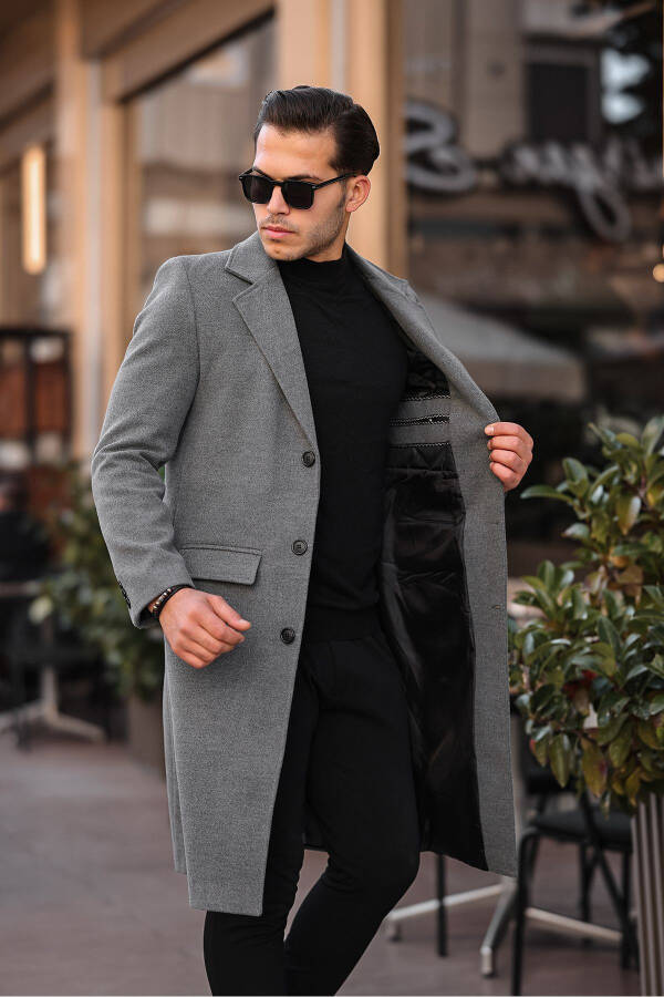 Men's Slim Fit Long Wool Coat - 9