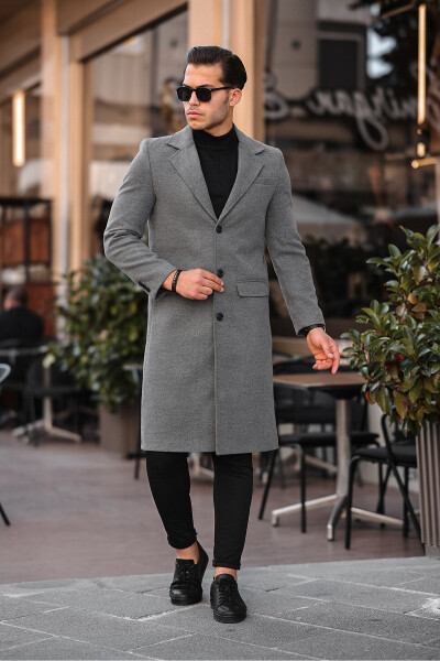 Men's Slim Fit Long Wool Coat - 10