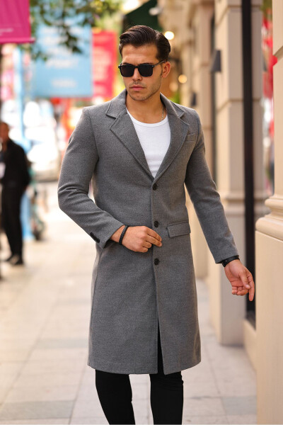 Men's Slim Fit Long Wool Coat - 13