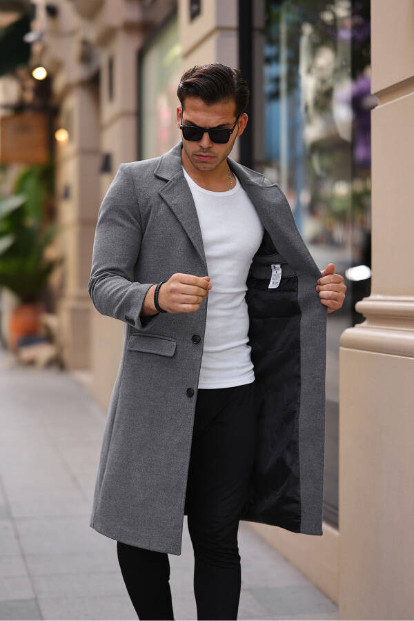 Men's Slim Fit Long Wool Coat - 14