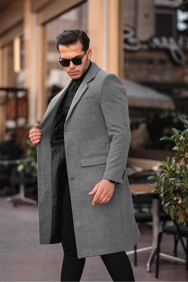 Men's Slim Fit Long Wool Coat - 4