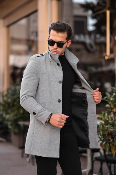 Men's Slim Fit Long Wool Coat - 11