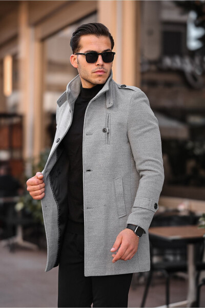 Men's Slim Fit Long Wool Coat - 12