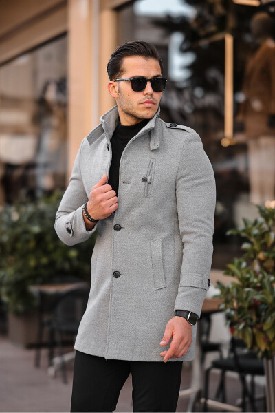 Men's Slim Fit Long Wool Coat - 14