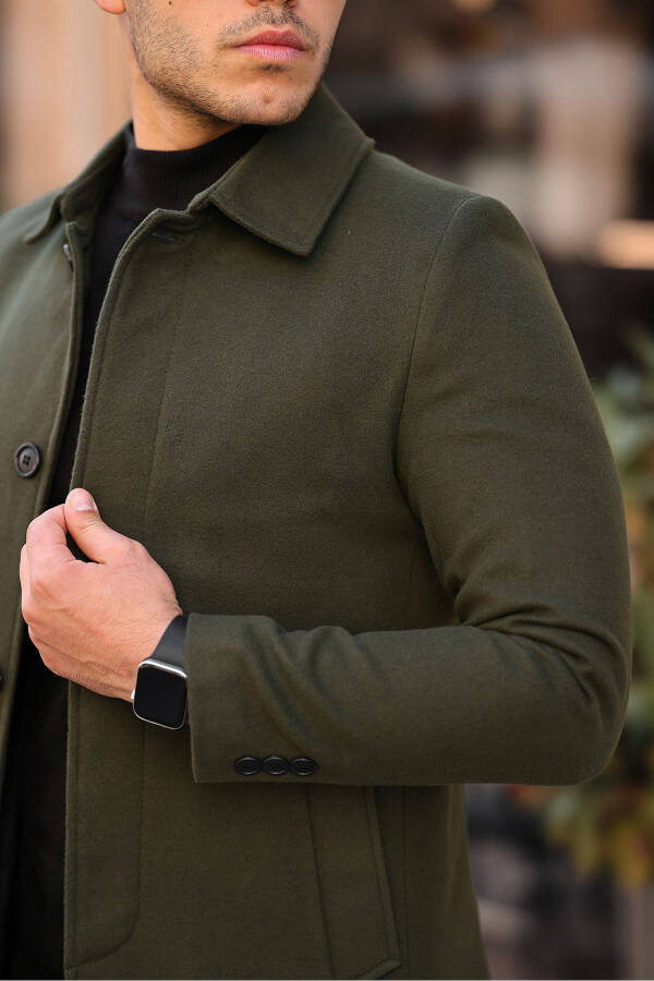 Men's Slim Fit Long Wool Coat - 6