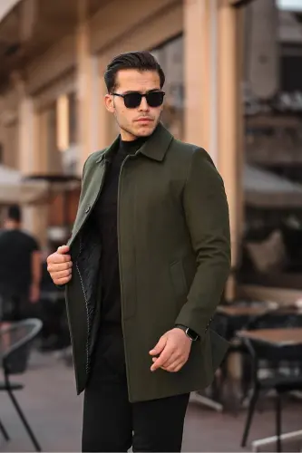 Men's Slim Fit Long Wool Coat 