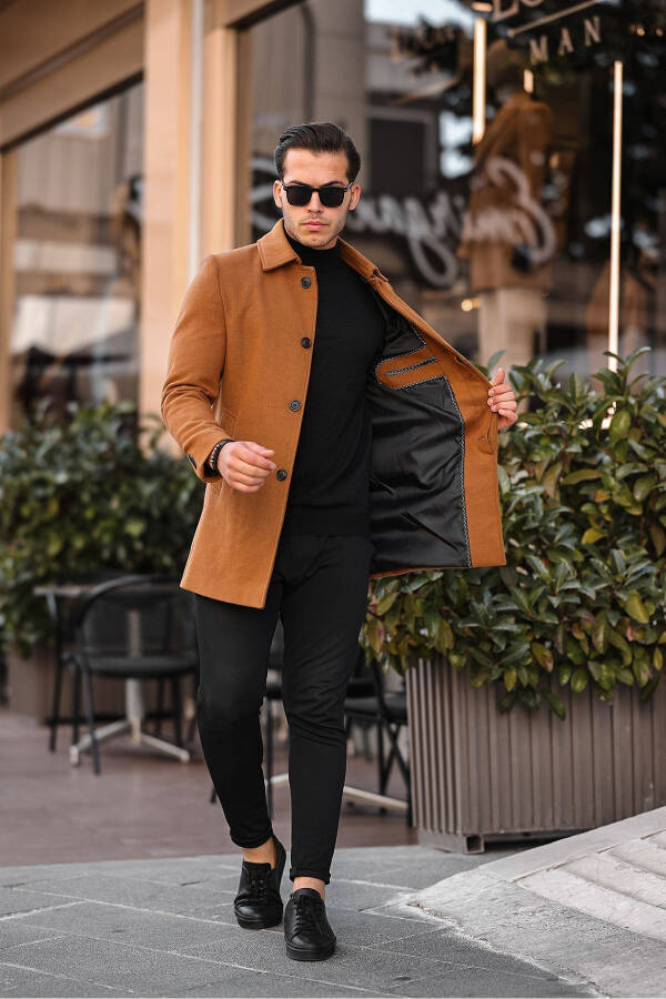 Men's Slim Fit Long Wool Coat - 3