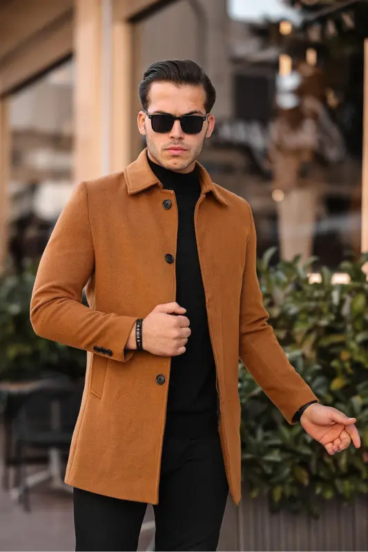 Men's Slim Fit Long Wool Coat - GM GIYIMARKET