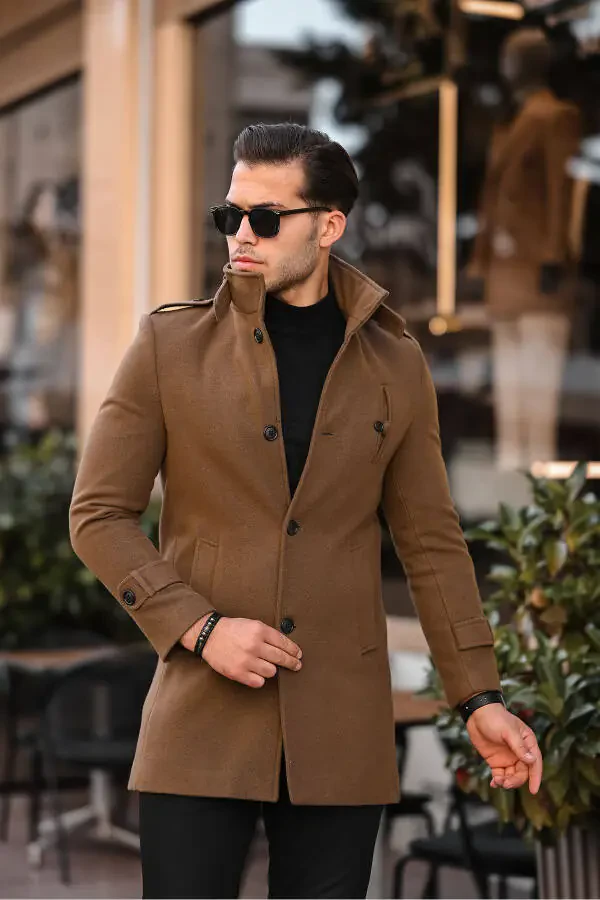 Men's Slim Fit Long Wool Coat - 1