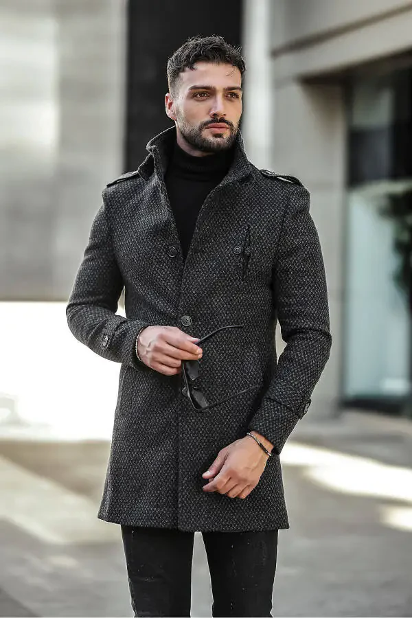 Men's Slim Fit Long Wool Coat - 1