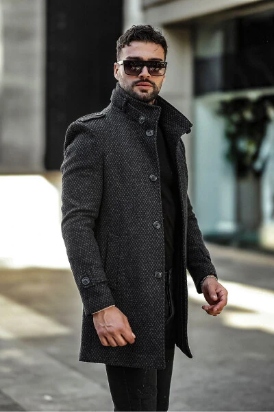 Men's Slim Fit Long Wool Coat - GM GIYIMARKET (1)