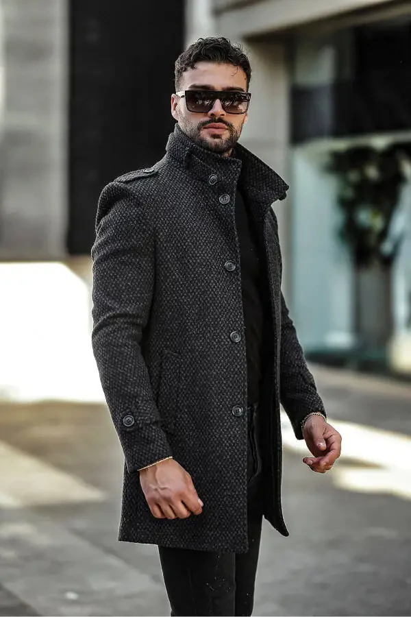 Men's Slim Fit Long Wool Coat - 2