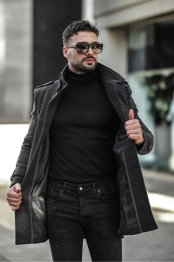 Men's Slim Fit Long Wool Coat - 3