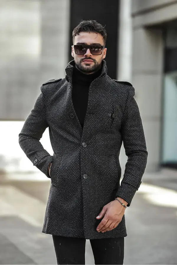 Men's Slim Fit Long Wool Coat - 4