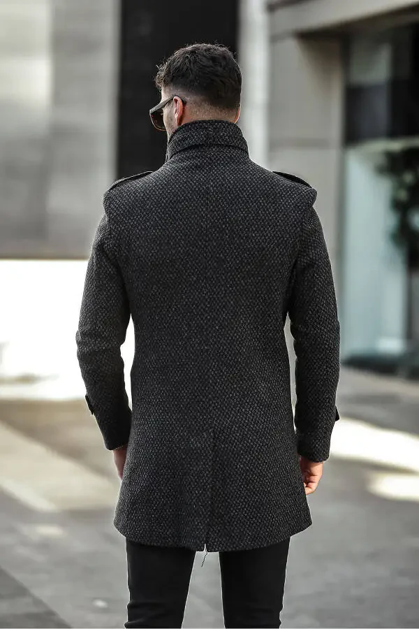 Men's Slim Fit Long Wool Coat - 5