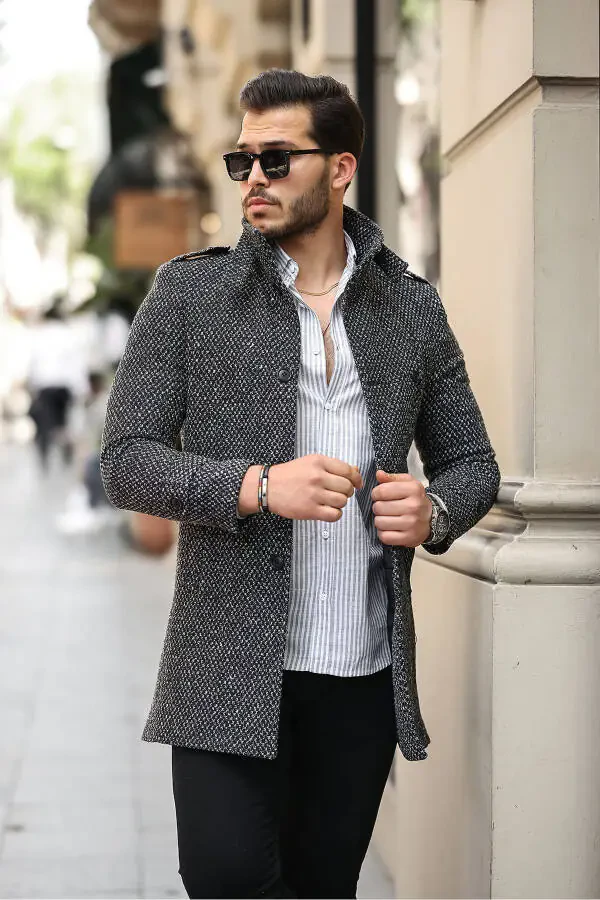 Men's slim fit long wool coat - 3