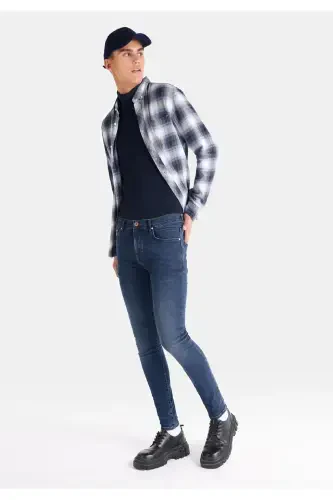 Men's slim fit, low rise, dark blue, super slim fit pants. - 1