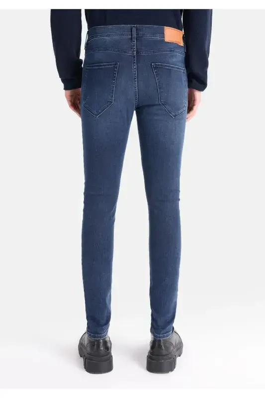 Men's slim fit, low rise, dark blue, super slim fit pants. - 2