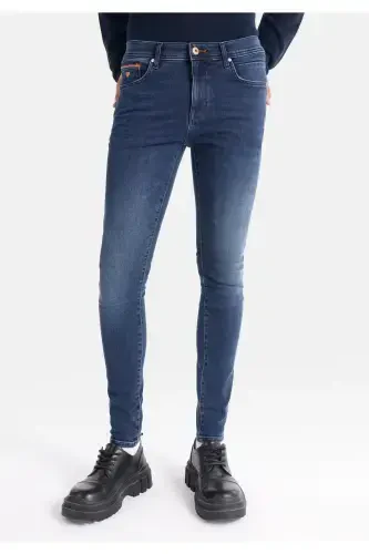 Men's slim fit, low rise, dark blue, super slim fit pants. - 4