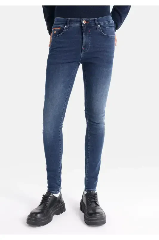 Men's slim fit, low rise, dark blue, super slim fit pants. - 4