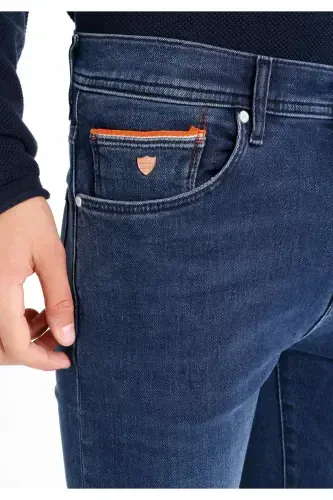 Men's slim fit, low rise, dark blue, super slim fit pants. - 5