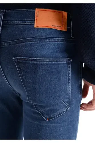 Men's slim fit, low rise, dark blue, super slim fit pants. - 6