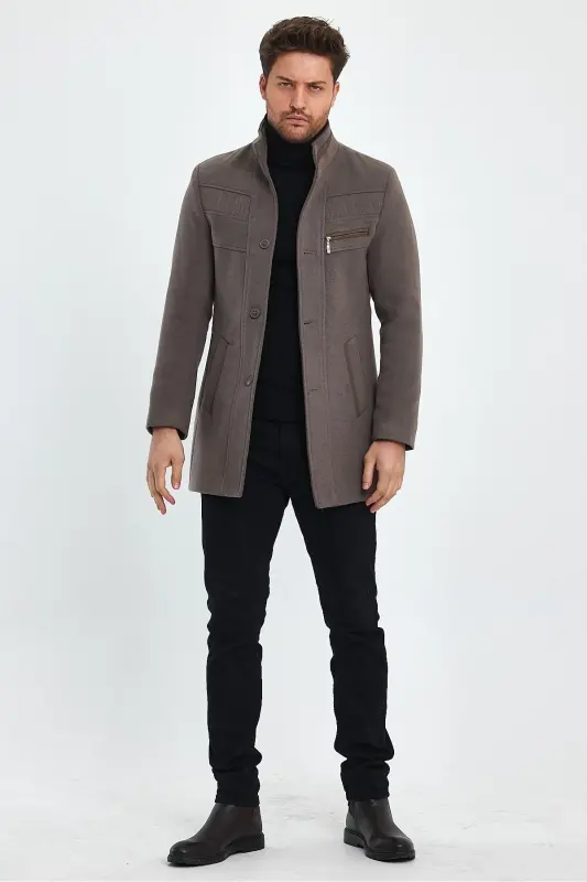 Men's Slim Fit Mink Cashmere Coat-BROWN - 10