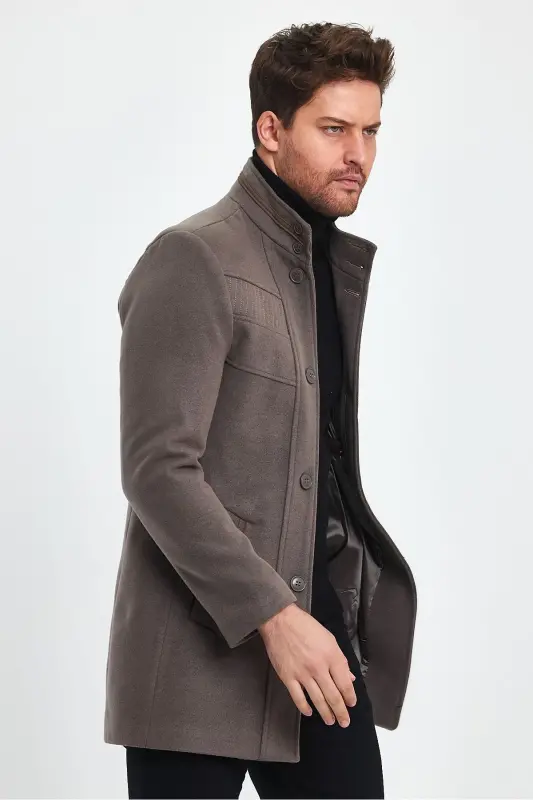 Men's Slim Fit Mink Cashmere Coat-BROWN - 14