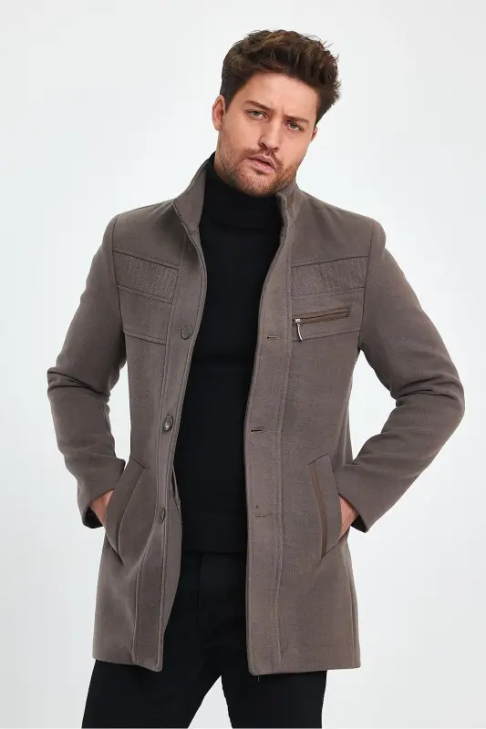 Men's Slim Fit Mink Cashmere Coat-BROWN - 15