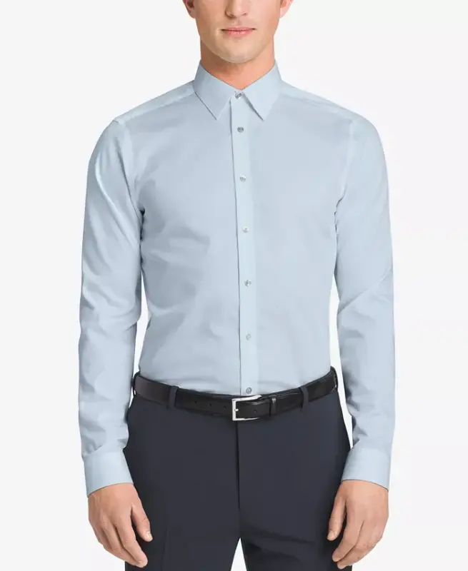 Men's Slim-Fit Non-Iron Herringbone Dress Shirt - CALVIN KLEIN
