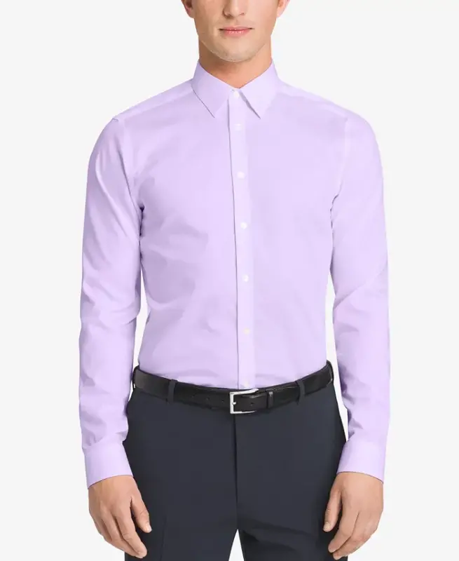 Men's Slim-Fit Non-Iron Herringbone Dress Shirt - CALVIN KLEIN
