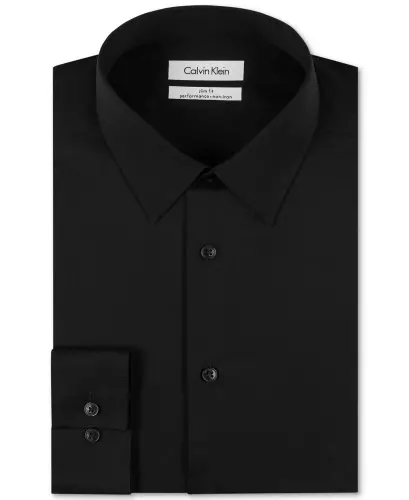 Men's Slim-Fit Non-Iron Herringbone Dress Shirt-Black - 3
