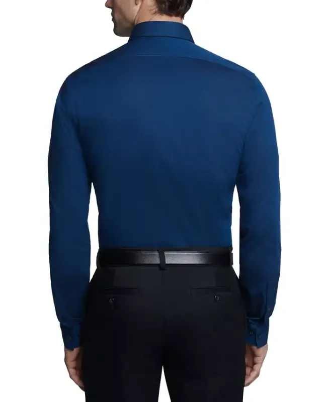 Men's Slim-Fit Non-Iron Herringbone Dress Shirt-Blue Velvet - 2
