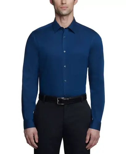 Men's Slim-Fit Non-Iron Herringbone Dress Shirt-Blue Velvet 
