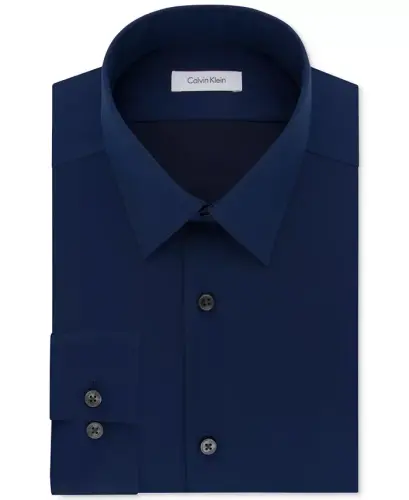 Men's Slim-Fit Non-Iron Herringbone Dress Shirt-Blue Velvet - 3