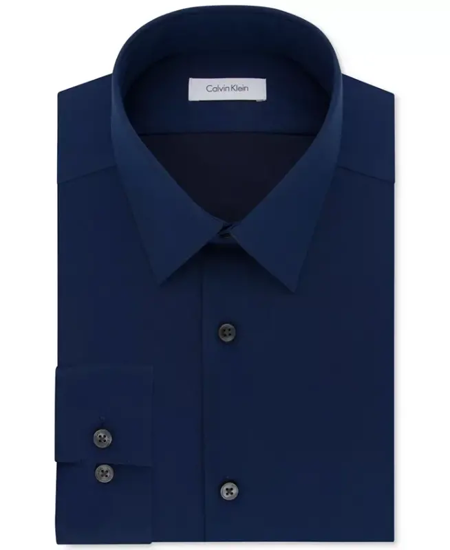 Men's Slim-Fit Non-Iron Herringbone Dress Shirt-Blue Velvet - 3