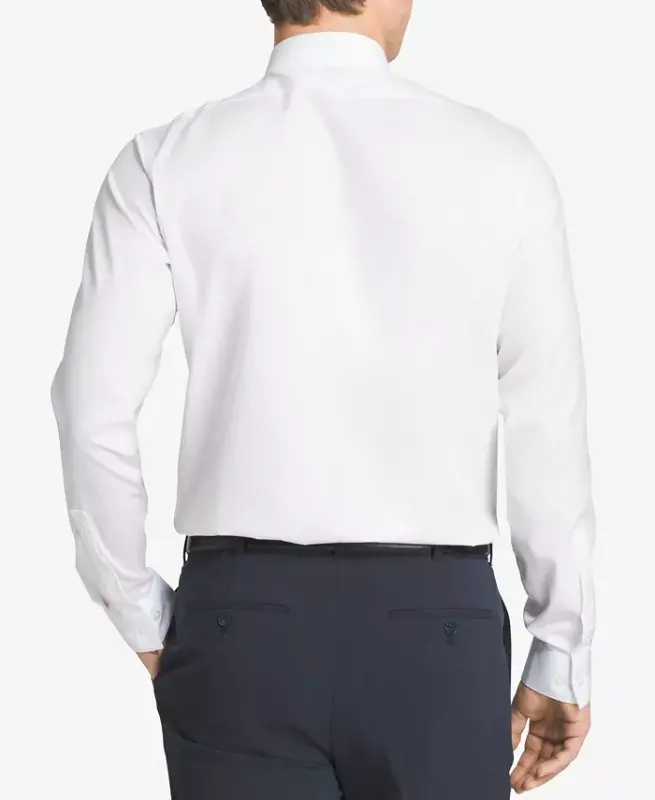 Men's Slim-Fit Non-Iron Herringbone Dress Shirt-White - 2