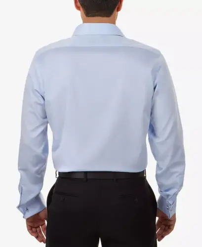 Men's Slim-Fit Non-Iron Herringbone French Cuff Dress Shirt-Blue - CALVIN KLEIN (1)