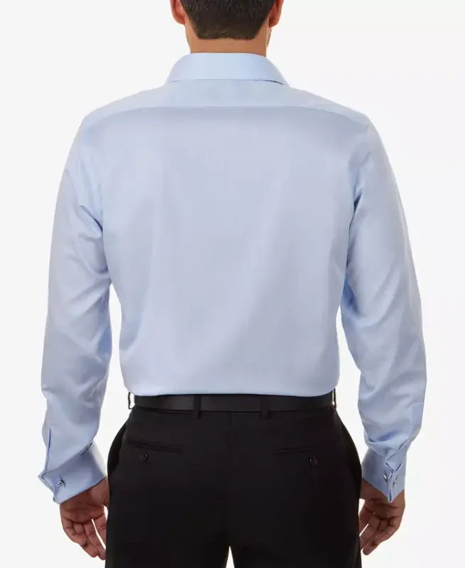 Men's Slim-Fit Non-Iron Herringbone French Cuff Dress Shirt-Blue - 2