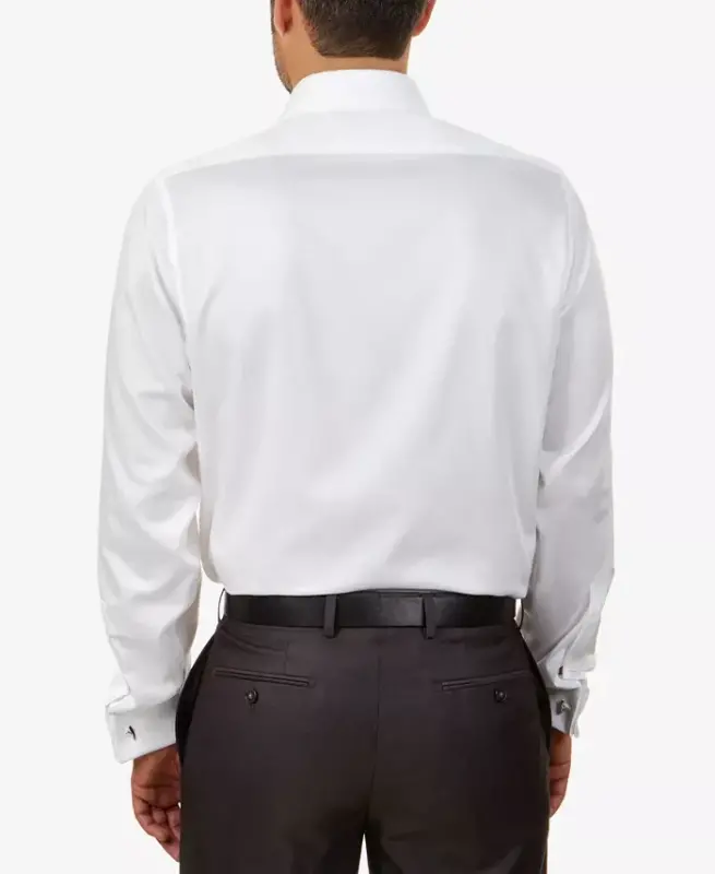 Men's Slim-Fit Non-Iron Herringbone French Cuff Dress Shirt-White - 2