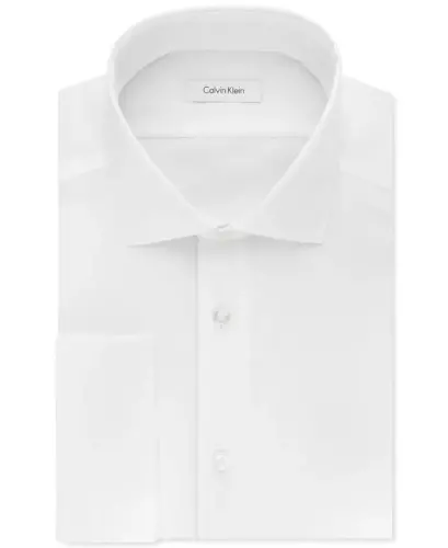 Men's Slim-Fit Non-Iron Herringbone French Cuff Dress Shirt-White - 4