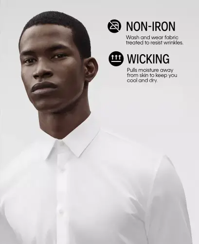 Men's Slim-Fit Non-Iron Herringbone French Cuff Ko'ylak-Moviy - 5