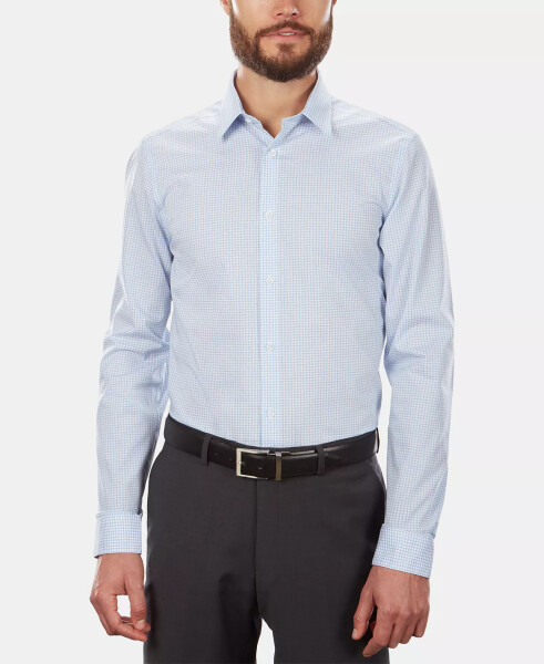 Men's Slim-Fit Non-Iron Performance Stretch Blue Check Dress Shirt - CALVIN KLEIN (1)