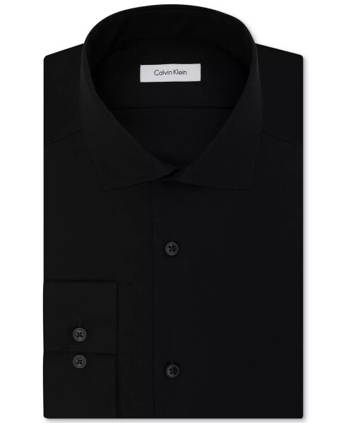 Men's Slim-Fit Non-Iron Spread Collar Herringbone Dress Shirt Black - 1