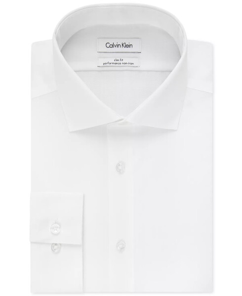 Men's Slim-Fit Non-Iron Spread Collar Herringbone Dress Shirt White - 1