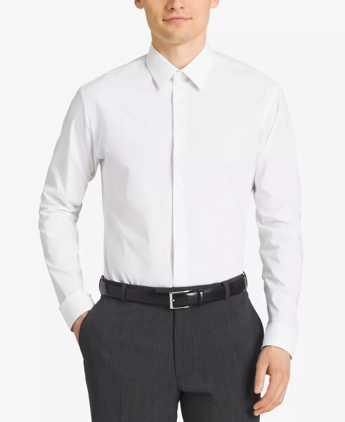 Men's Slim-Fit Non-Iron Spread Collar Herringbone Dress Shirt White - 3