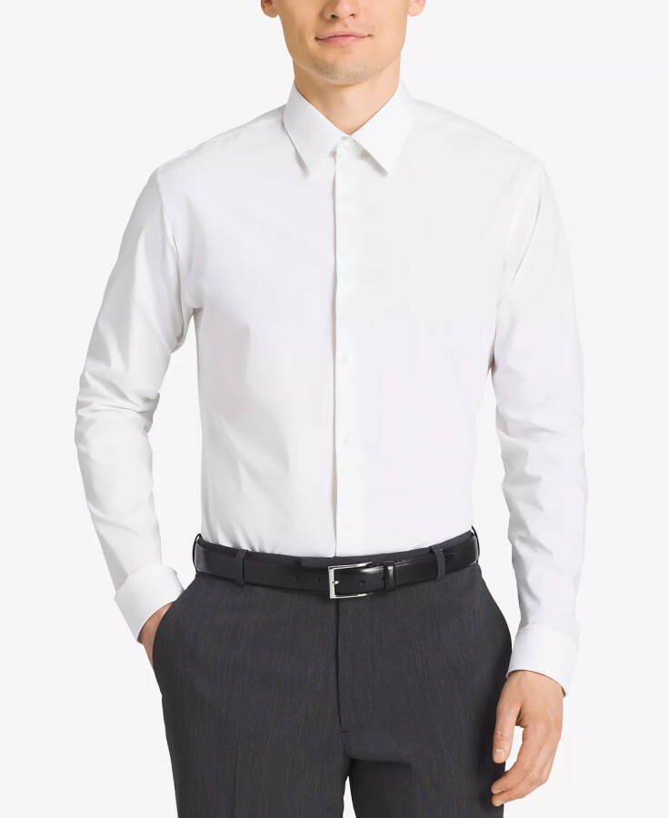 Men's Slim-Fit Non-Iron Spread Collar Herringbone Dress Shirt White - 3