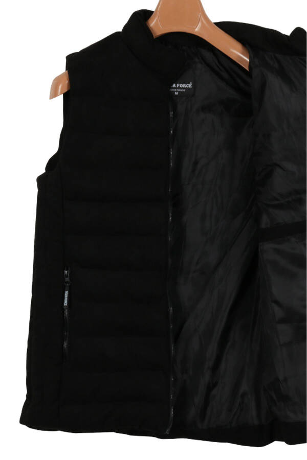 Men's Slim Fit Nubuck Suede Black Puffer Vest - 2