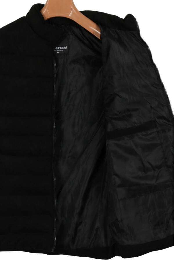 Men's Slim Fit Nubuck Suede Black Puffer Vest - 3